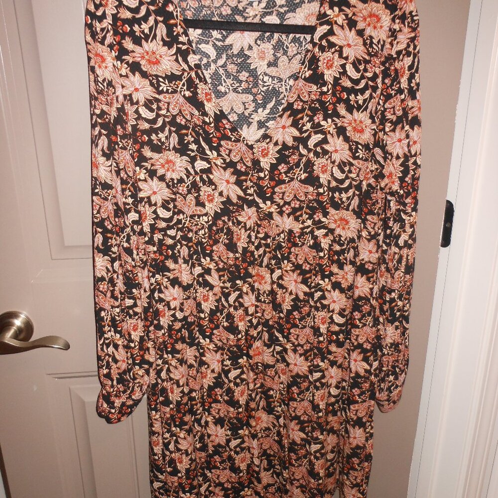 Women Knox Rose Black Floral Print Dress, XL, "V" Neck, LS
